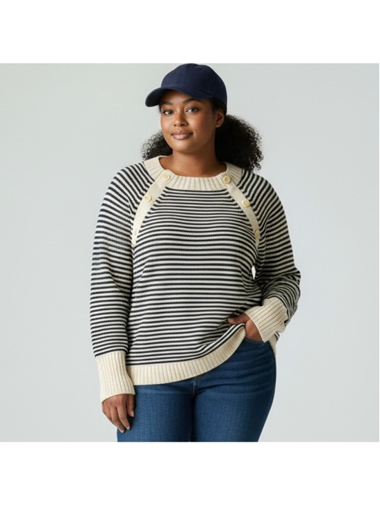 J. Crew Sweaters - 2X J. Crew Crewneck Shoulder button Tippi sweater Nautical Stripes Navy & Cream